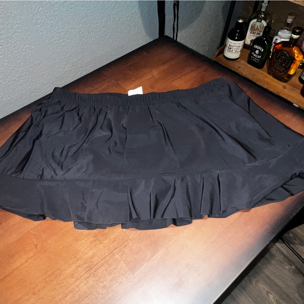 Aqua Green swim skirt with ruffle 2x black EUC